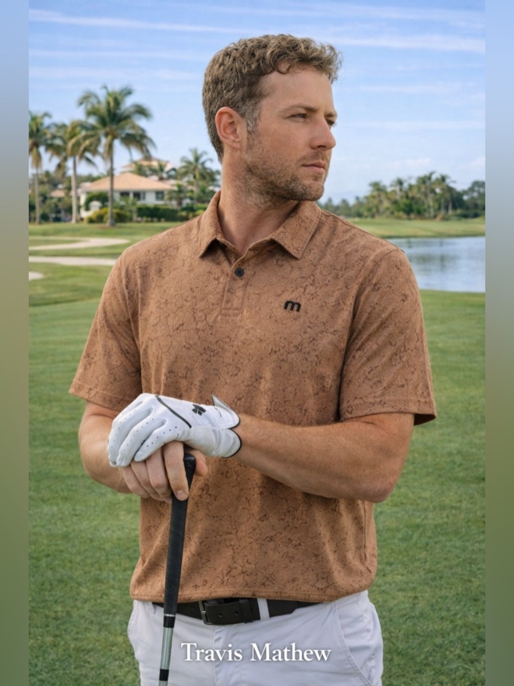 Travis Mathew Tan Marble-Print Polo